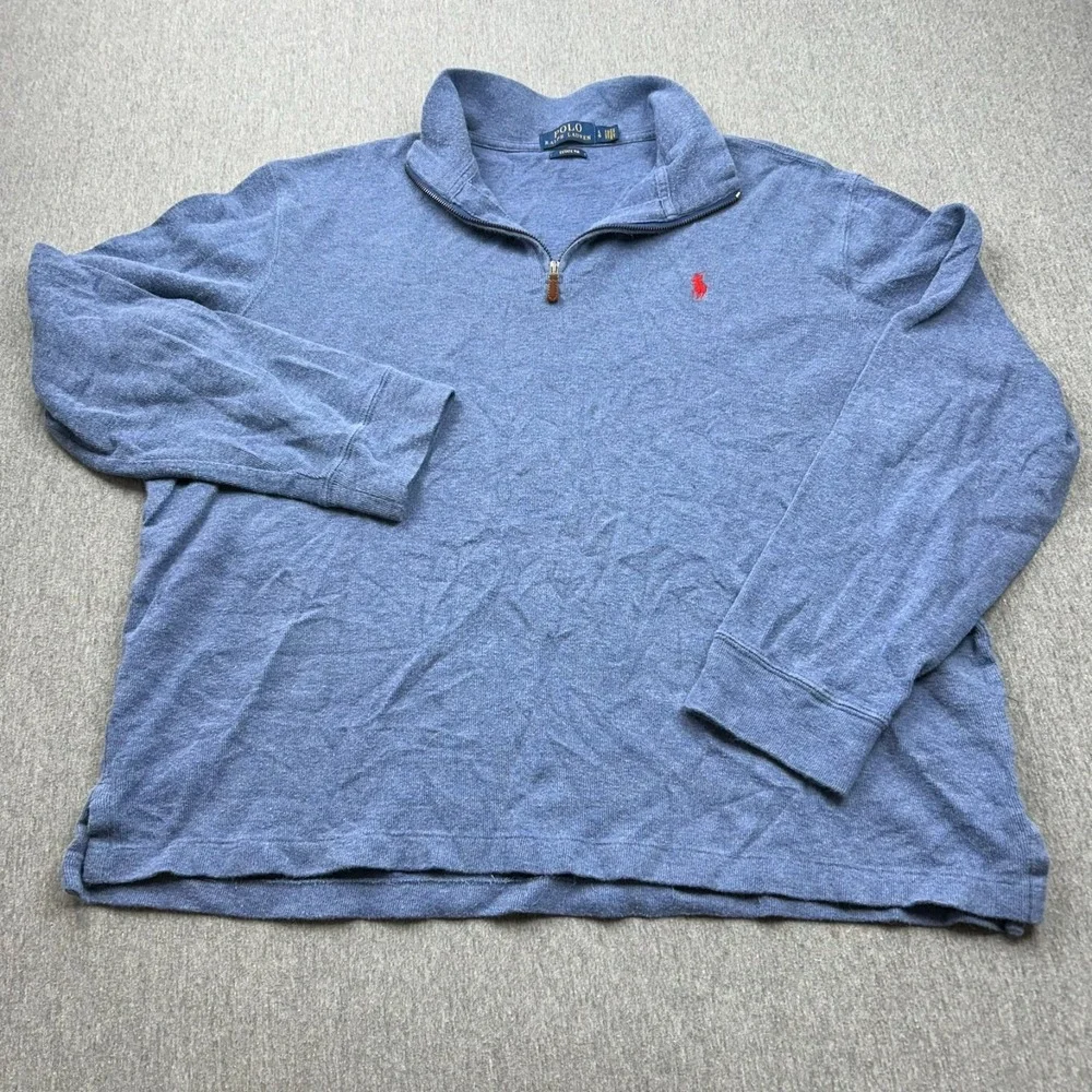 Polo Ralph Lauren Estate Rib 1/4‎ Zip Sweater Mens Large Blue Long Sleeve
